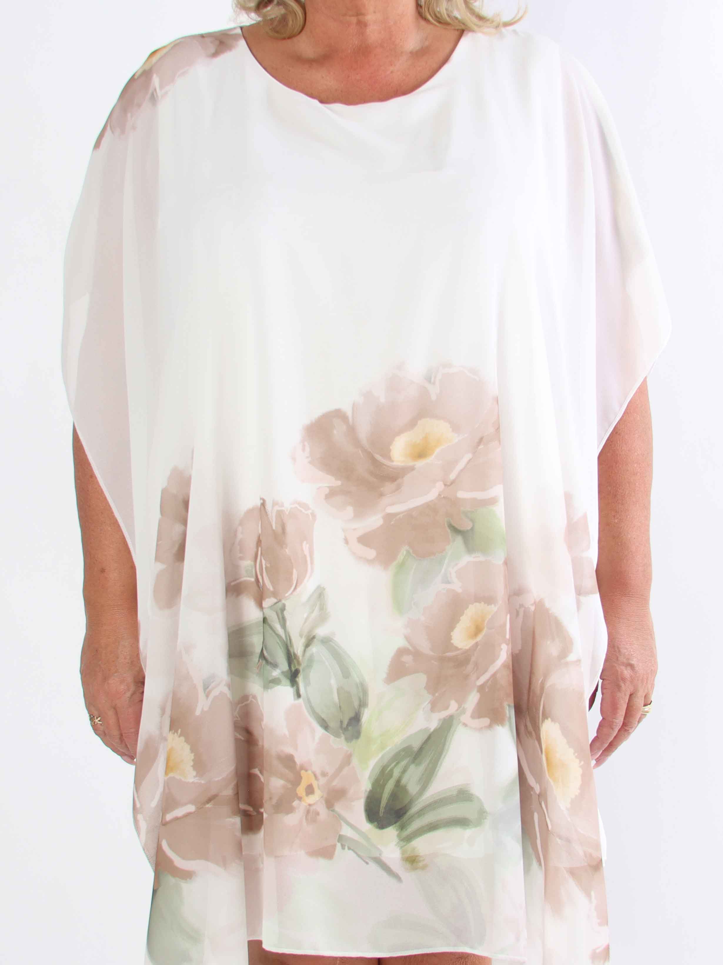 Mirabella - Plus size tunikakjole med chiffonlag og underkjole i viskose